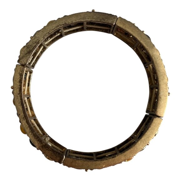 Vintage Amber & Black Beaded Necklace with Gold-Tone Cabochon Bracelet - Picture 4 of 7